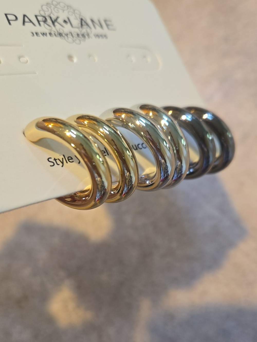 New Park Lane Set of Three Mixed Metal Hoop Earrings - Picture 6 of 6